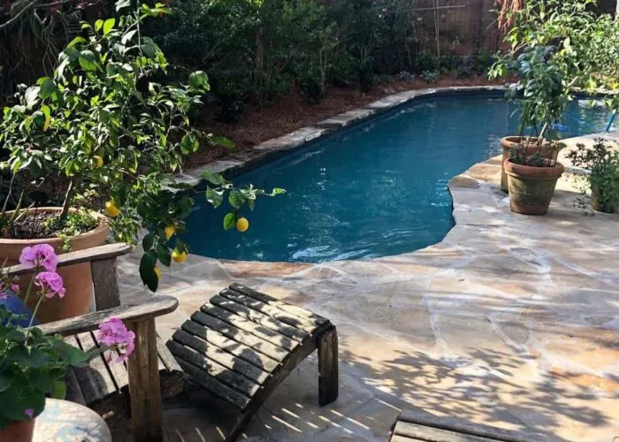 pool water feature in backyard