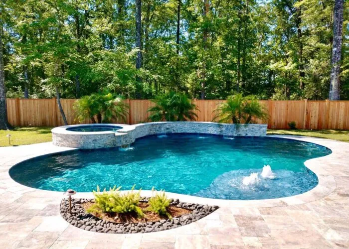 swimming pool in backyard