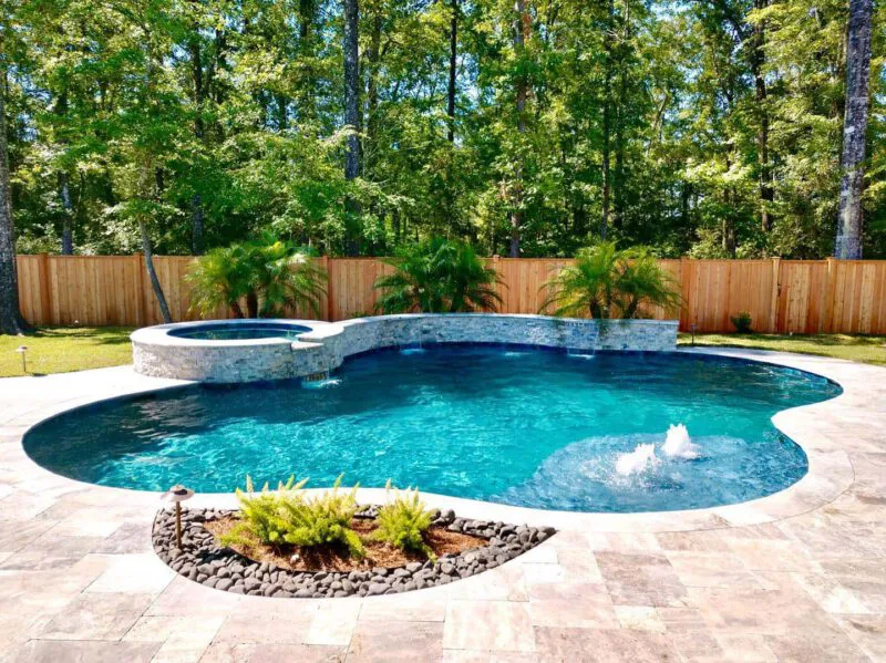 swimming pool in backyard