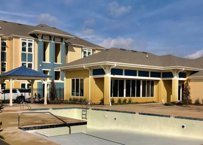 empty geometric pool in backyard