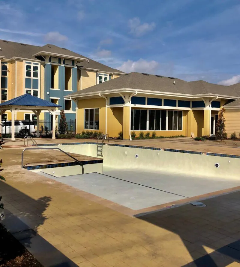 empty geometric pool in backyard