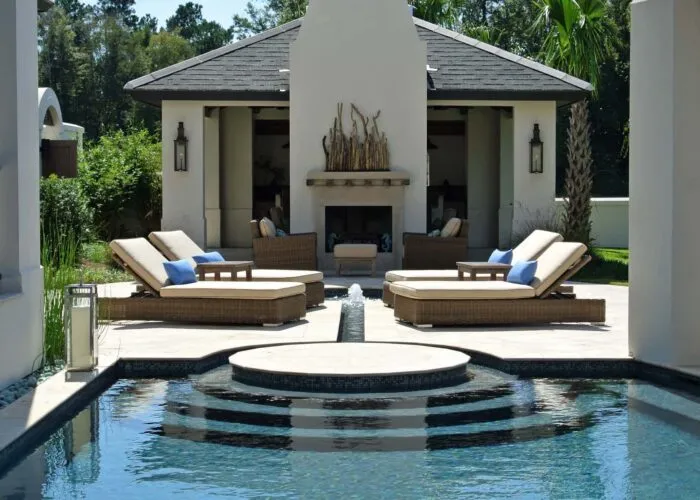 pool water feature in backyard