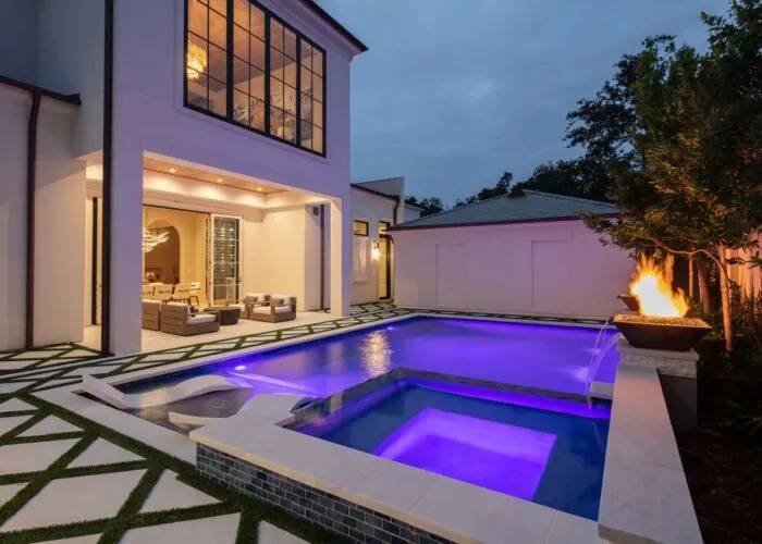 pool & spa water feature with night lights