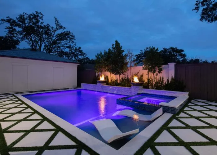 pool & spa water feature with night lights