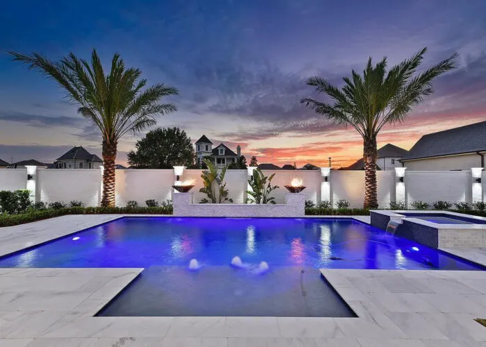 pool & spa water feature with night lights