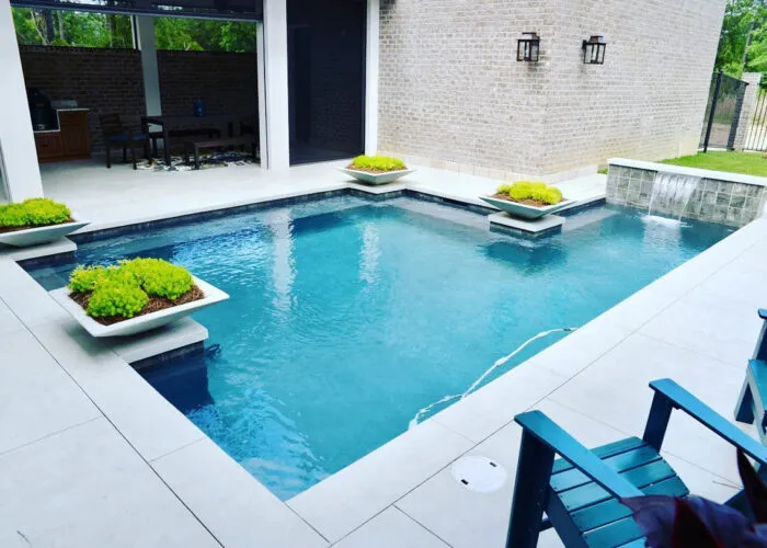 pool water feature in backyard