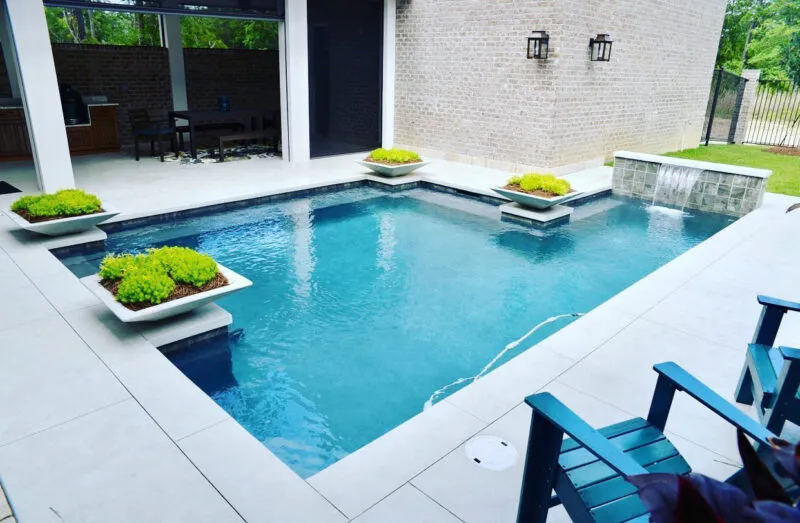 pool water feature in backyard